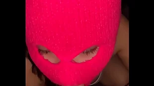 teen girlfriend giving sloppy blowjob in ski mask