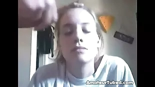 guy cum's on face and hair of college girl