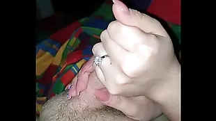 young hot wife gives the best teasing handjob with long nails and her beautiful shining wedding ring