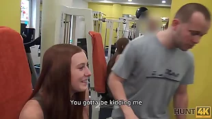 cute girl instead of training has sex in gym with rich hunter