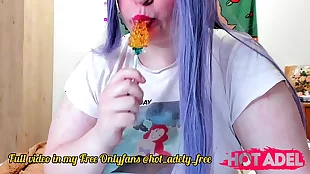 sexy teen russian chubby girl with small tits sucking lollipop asmr