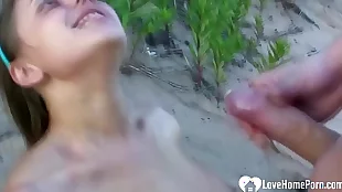 girlfriend takes my hard cock at the beach