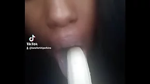 tasting a banana