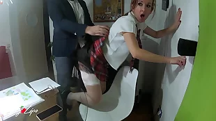 naughty schoolgirl rides her teacher with mother at home