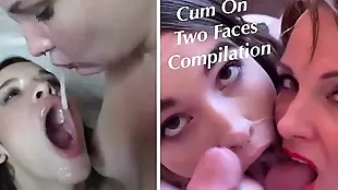 cum on two girls facial compilation : amateurs suck, swap & swallow